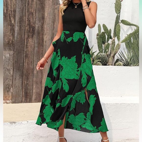 BTFBM Dresses & Skirts - BTFBM Women Tropical Floral Casual Sleeveless Midi Dress Size M